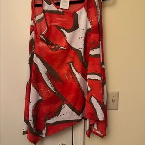 Red and Brown Abstract Sleeveless Top